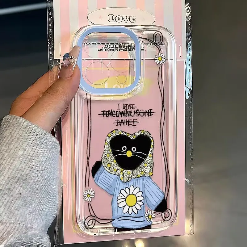 Фото Чехол для телефона Ins Korean Cat Little Daisy для iPhone 16 16e 15 14 13 12 11Pro Max X XR XS 7 8 15 16 14 Plus, прозрачный мягкий чехол из ТПУ №3