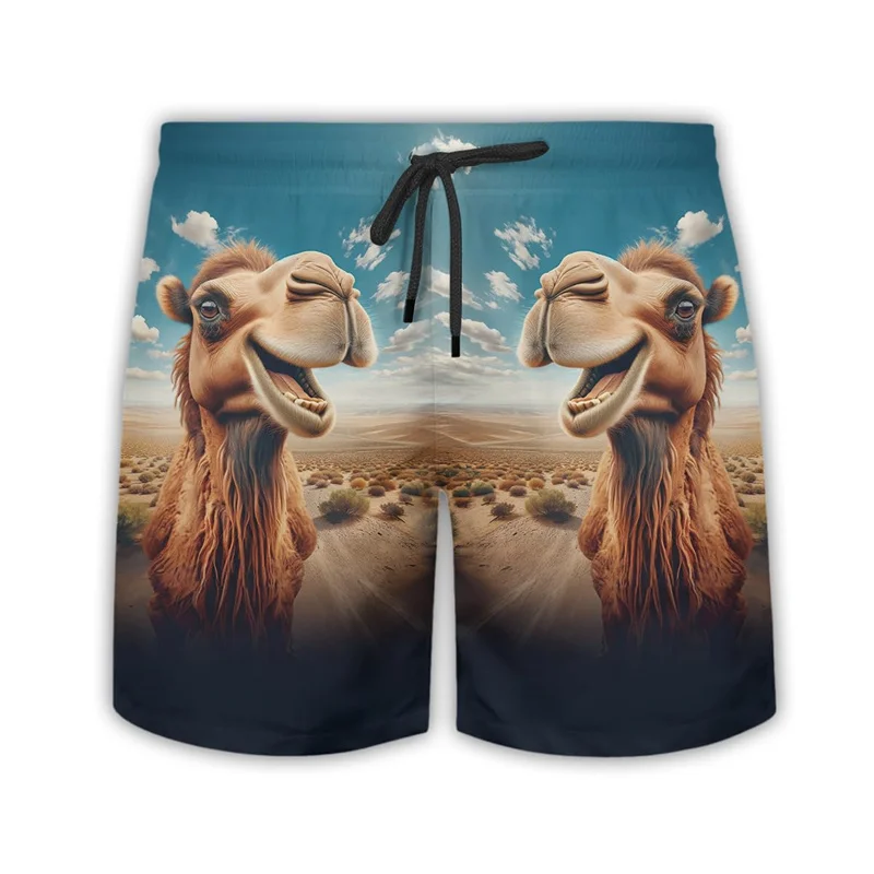 Фото Funny Camel Pattern Hawaiian Beach Shorts Men Cool Cute 3d Printing Animal Swimming Trunks Oversized Summer Street Short Pants №4