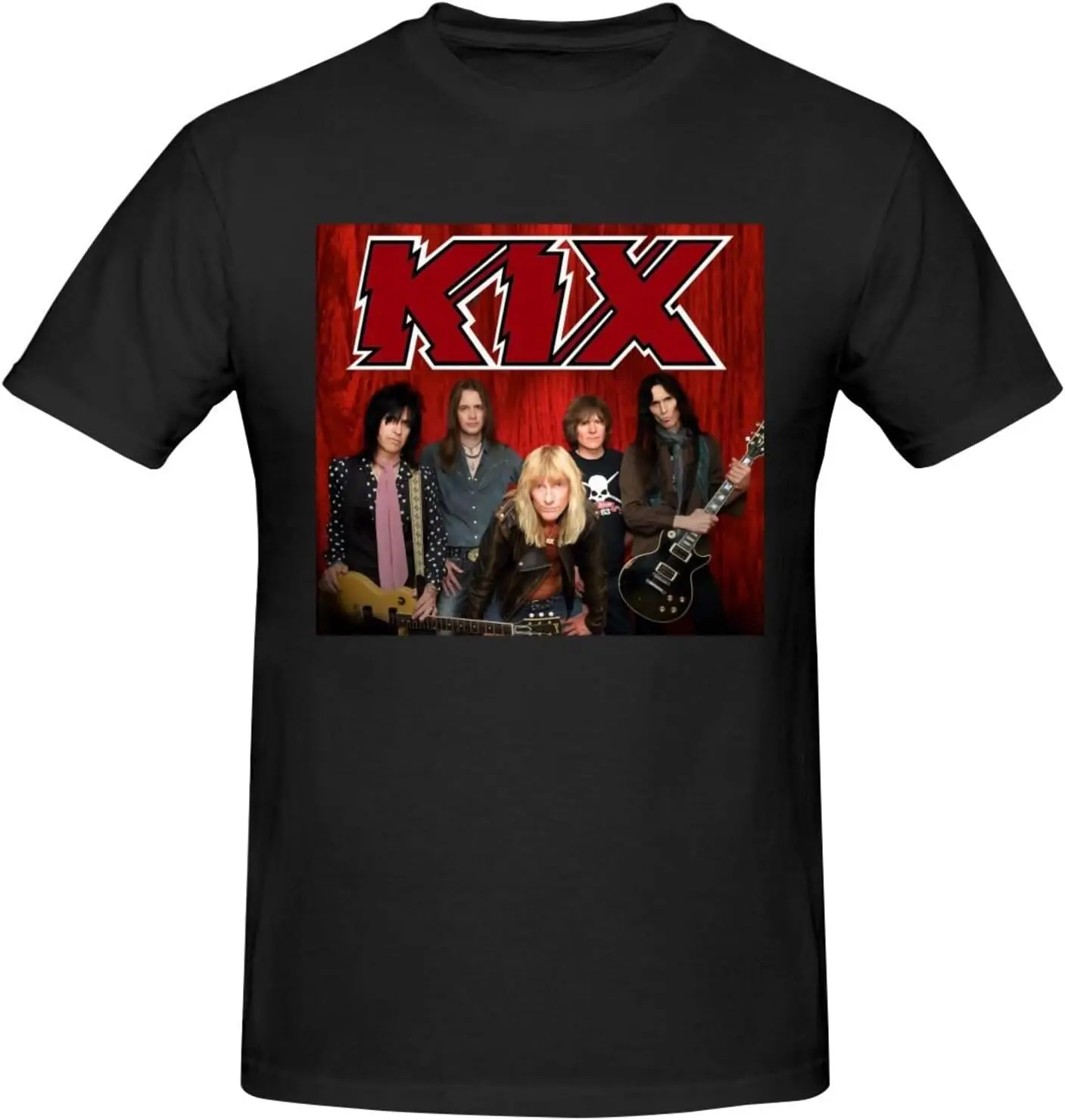 Мужская футболка с коротким рукавом из чистого хлопка Kix Music Band, мягкие однотонные футболки с круглым вырезом, повседневная спортивная футболка черного цвета