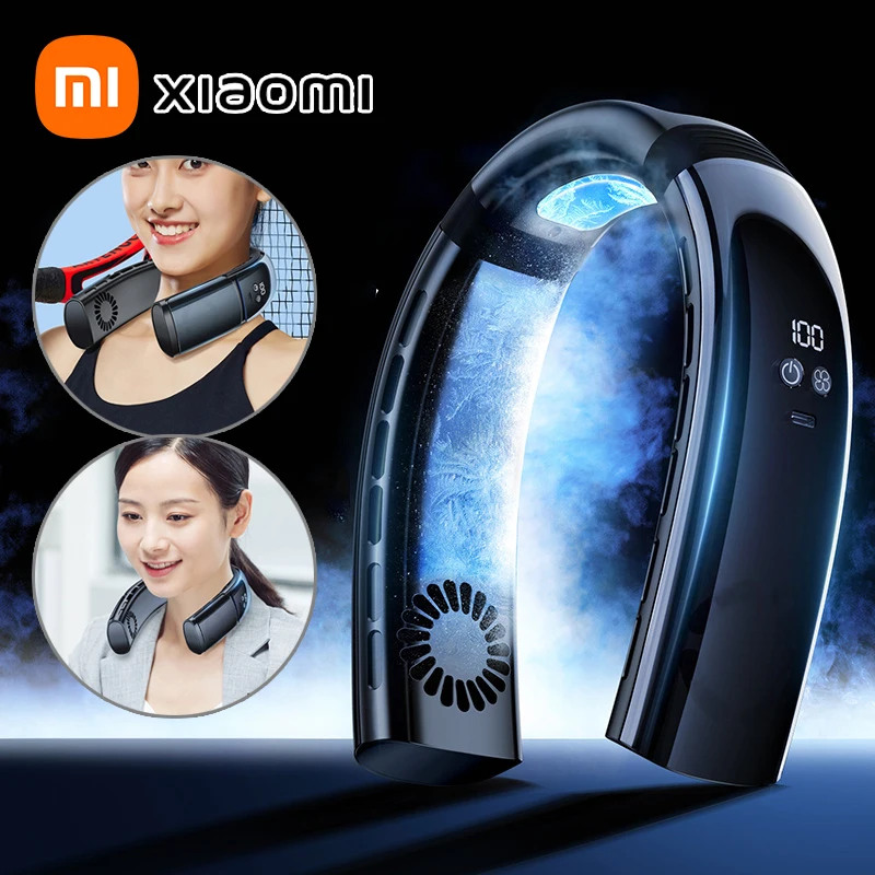 Подвесной вентилятор XIAOMI на шею, перезаряжаемый вентилятор, электрический вентилятор с цифровым дисплеем, воздухоохладитель для улицы, кемпинга, охватывающий 360 ° шейный ободок