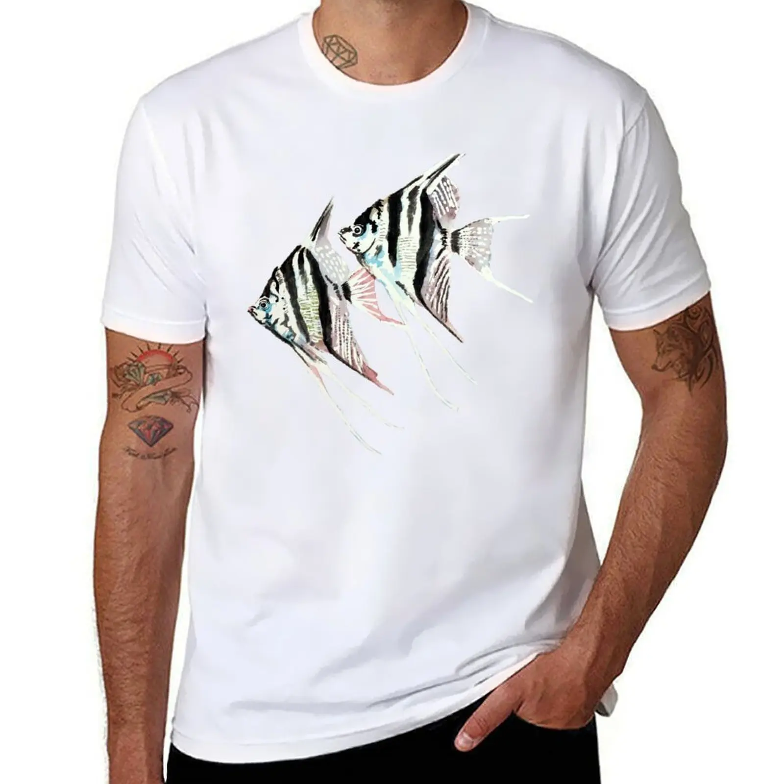 Футболка Pterophyllum Altum Angel fish, aquarel by Artemie, футболки для мужчин, забавная мужская футболка с рисунком, хлопковая футболка