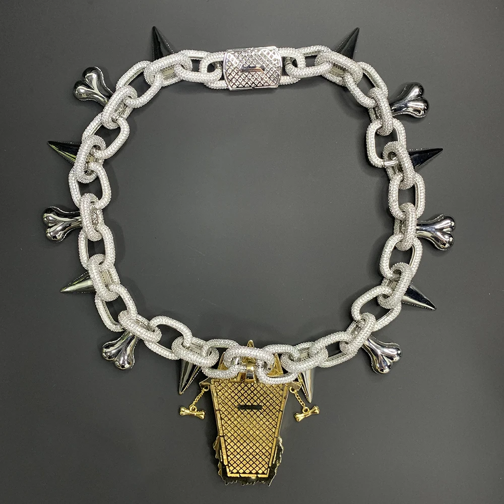 Фото Icedminer 45 мм Super Big Bone Ghost Iced Out ожерелья для мужчин с блестящими цепочками ZIRCON рэпер гот хип-хоп ювелирные изделия Бесплатная доставка №4