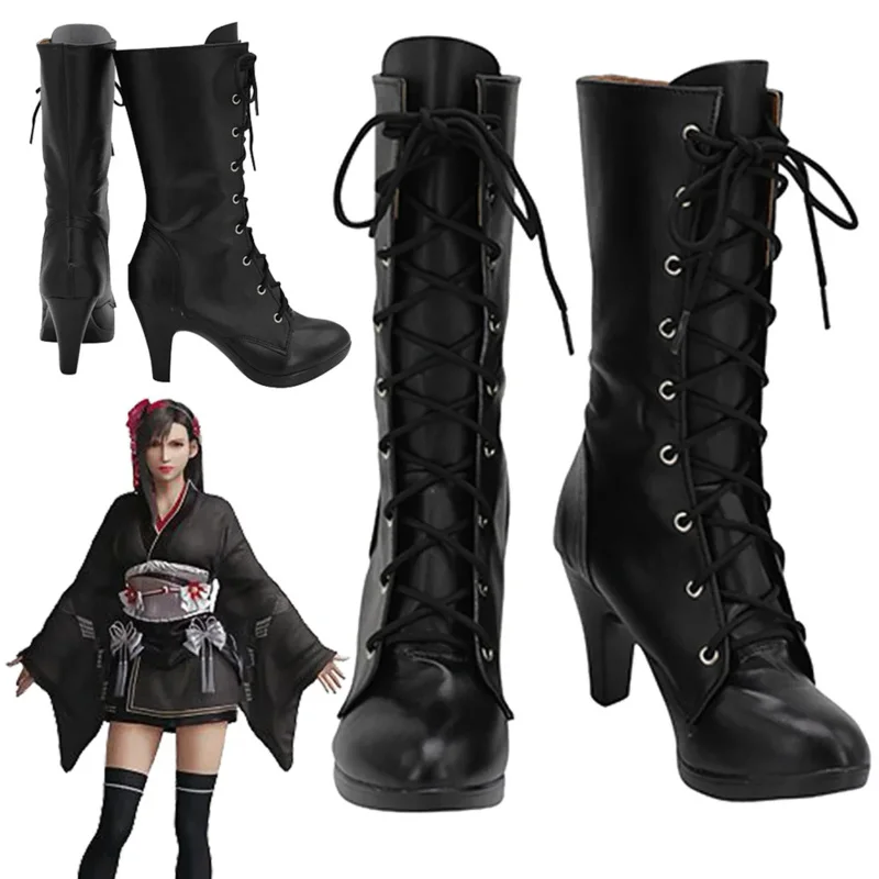 Фэнтезийная обувь для косплея FF7 Rebirth Tifa Lockhart черные сапоги Аниме игра финальная фантазия VII костюм Маскировка аксессуары для женщин