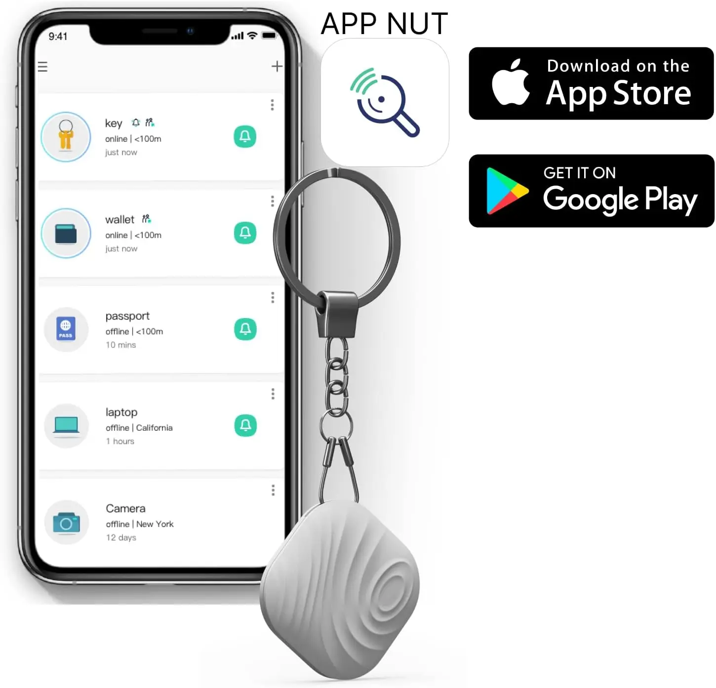 Фото Ключ, Bluetooth-локатор предметов с брелком для ключей, кошельков для домашних животных или рюкзаков и планшетов, в комплект аккумуляторов (серый, 1 упаковка) №2