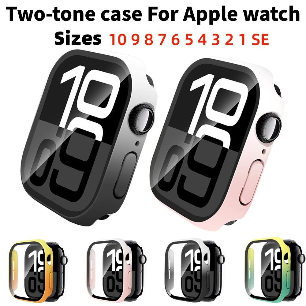 Стекло + чехол для Apple Watch, чехол 40 мм, 41 мм, 46 мм, 42 мм, 44 мм, 45 мм, защитный чехол-бампер для экрана iWatch Serie 10 9 8 7 6 5 SE 4 Аксессуары для часов