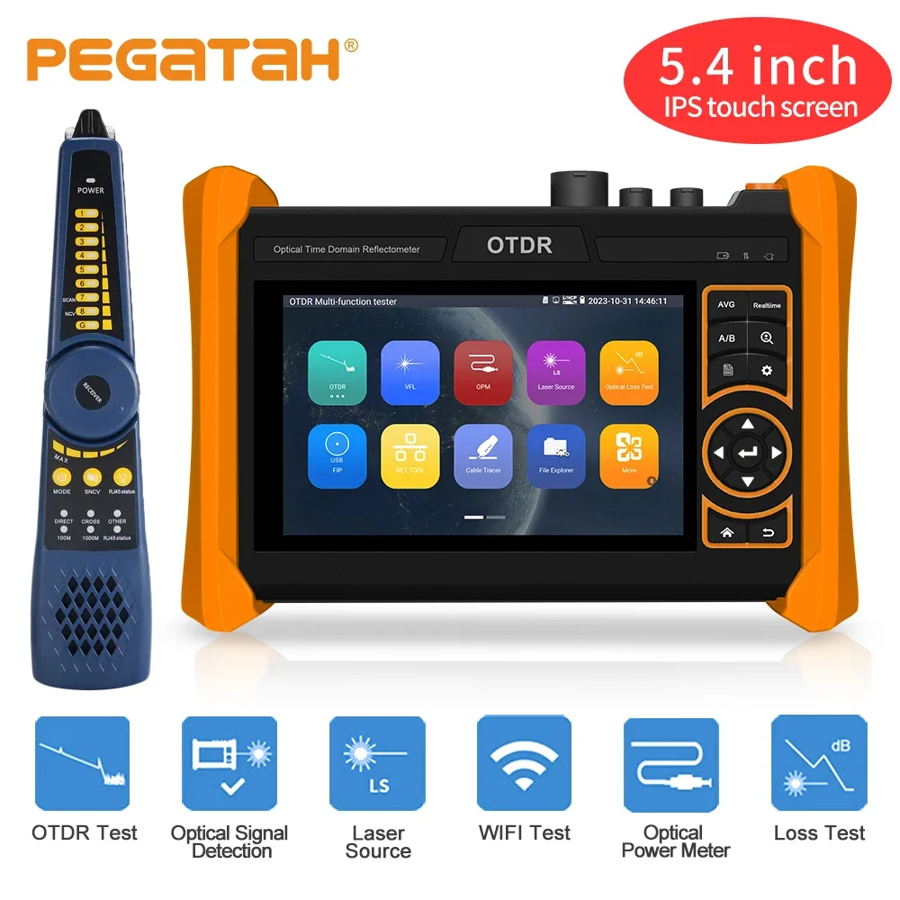 PEGATAH 5.4 дюймовый тестер системы скрытого видеонаблюдения с тестом OTDR, поддержка HD IP и аналоговой камеры, тест 1310/1550, двойная длина волны, максимальный диапазон тестирования 150 км