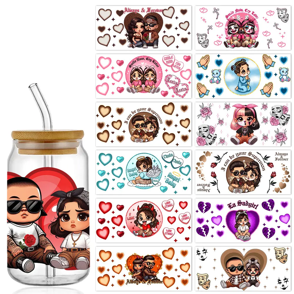 Valentine Cholo 16 унций UV DTF чашка Wrap Transfers Libbey Wrap стакан наклейки стеклянная банка наклейка самоклеящаяся водостойкая