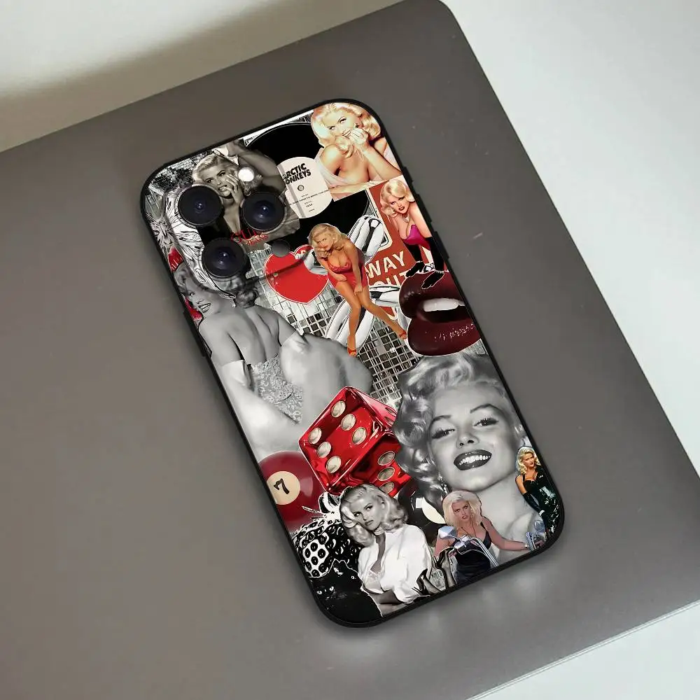 Фото M-Marilyn Monroe Phone Case For Iphone 16 15 11 13 14 Pro Max 7 8 Plus X Xr Xs Max 12mini Black Shell Cover Case №4