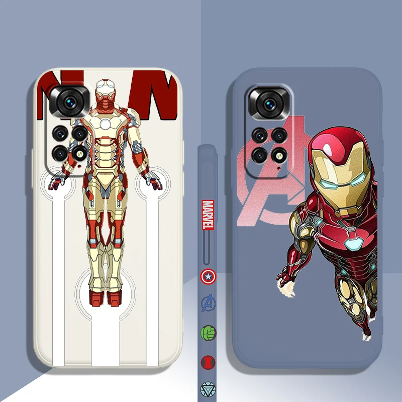Забавный «Железный человек» Марвел для Redmi Note 5 6 7PRO 8T 9S 10X 11E Pro 2021 Pro MaxPro Plus жидкая левая веревка Противоударная телефонная связь