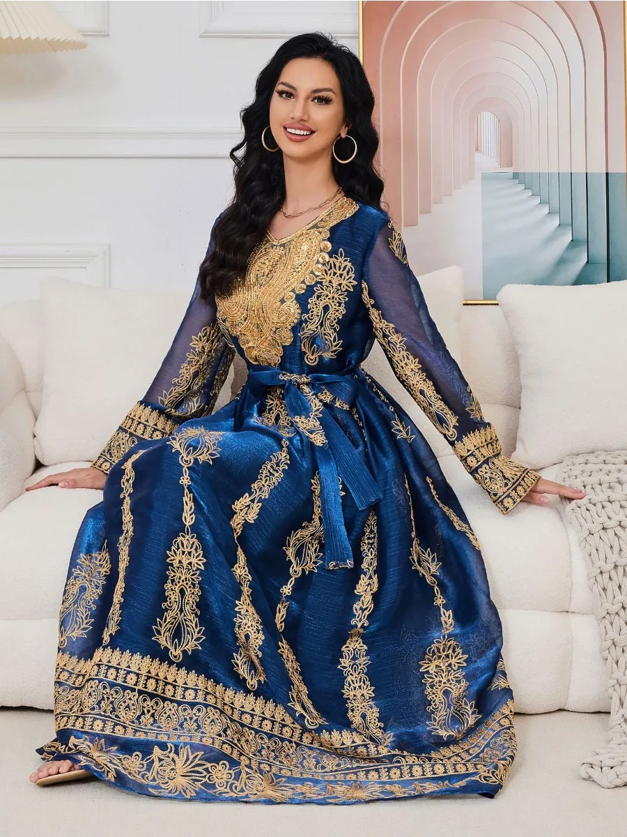 Eid вышивка арабское мусульманское женское платье Abaya Jalabiya Длинные платья марокканский кафтан платья Дубай Рамадан платье
