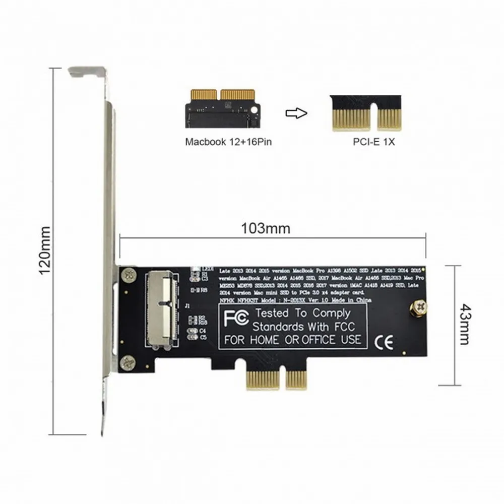 PCI-E 1X PCI Express на 12 + 16 Pin 2013-2017 Mac Pro Air SSD конвертирующая карта для A1493 A1502 A1465 A1466 (art.: 3920c79894b1c) - 3920c79894b1c