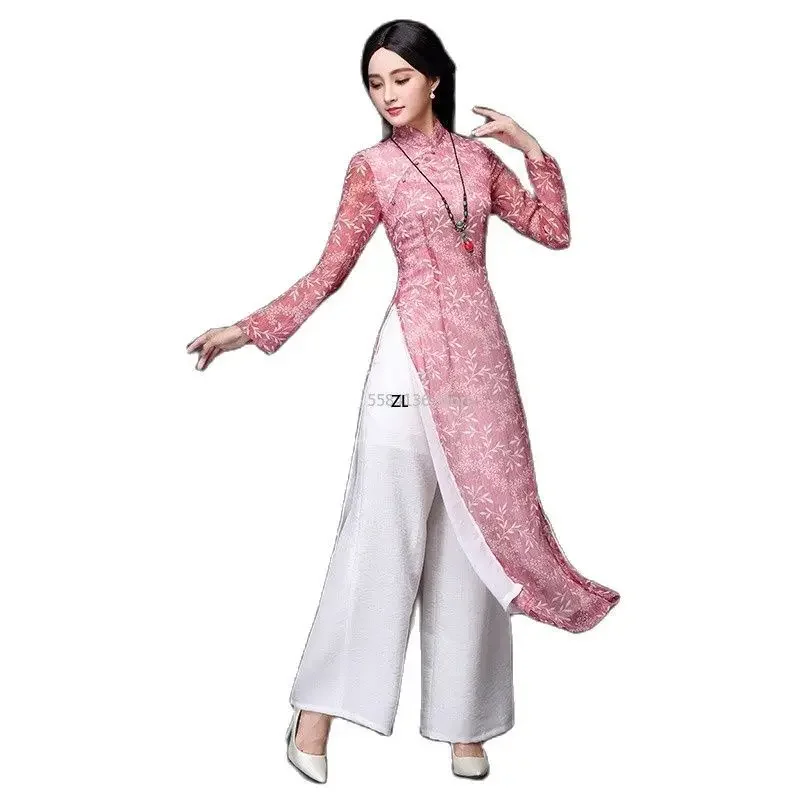 Фото Вьетнамский Cheongsam Ци Пао, 2022, китайское платье для женщин, традиционное хлопковое и льняное элегантное платье с цветочным принтом, восточное Ципао №3