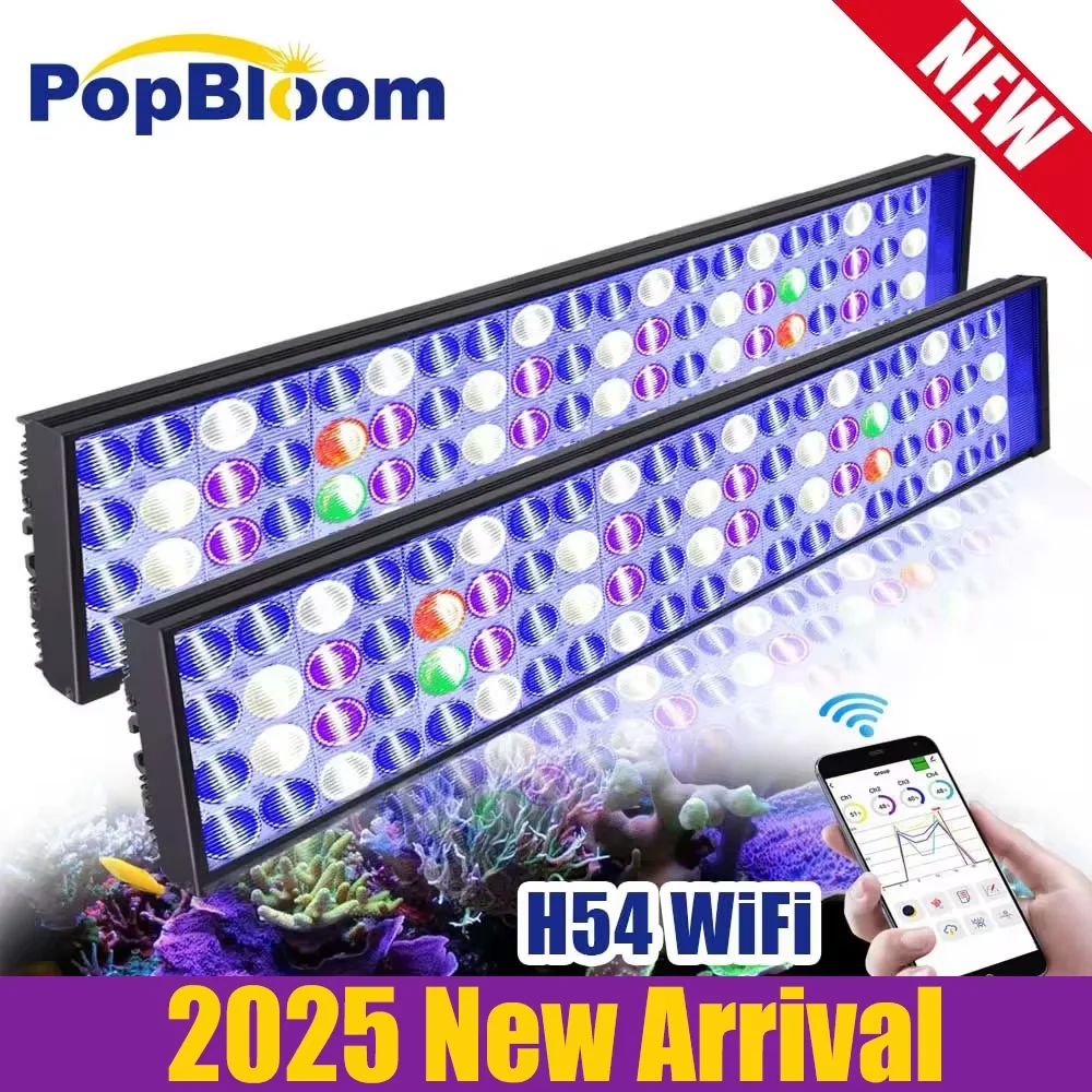 120 см/48 дюймов PopBloom WiFi морские светодиодные аквариумные панели, светодиодная лампа полного спектра для аквариума с рифом, кораллом, соленой воды, H54