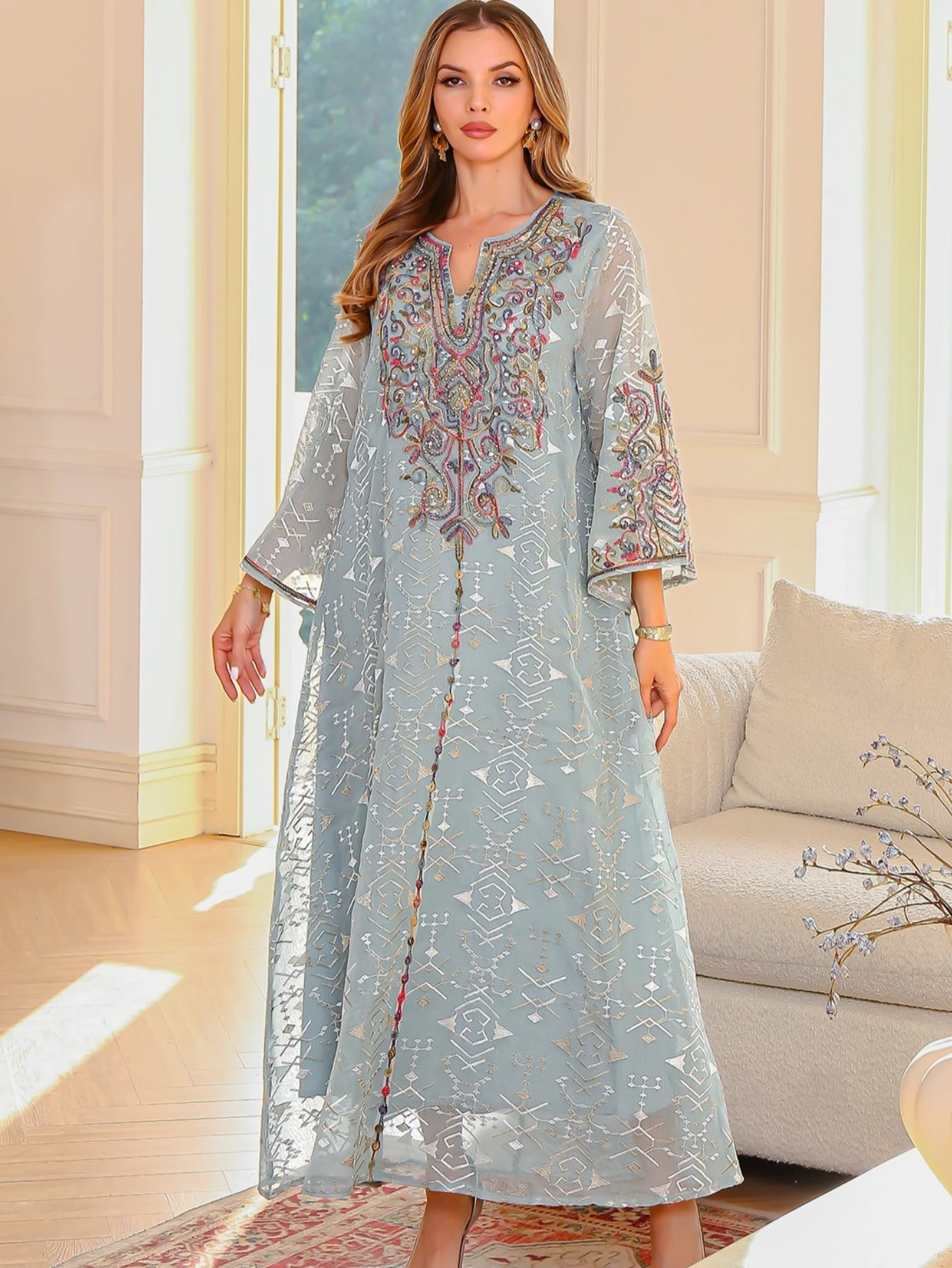Ид женское платье мусульманская Абая Дубай Vestidos Largos вечерние кафтан Джалабия Рамадан с вышивкой абайя кафтан арабский длинный халат 2025