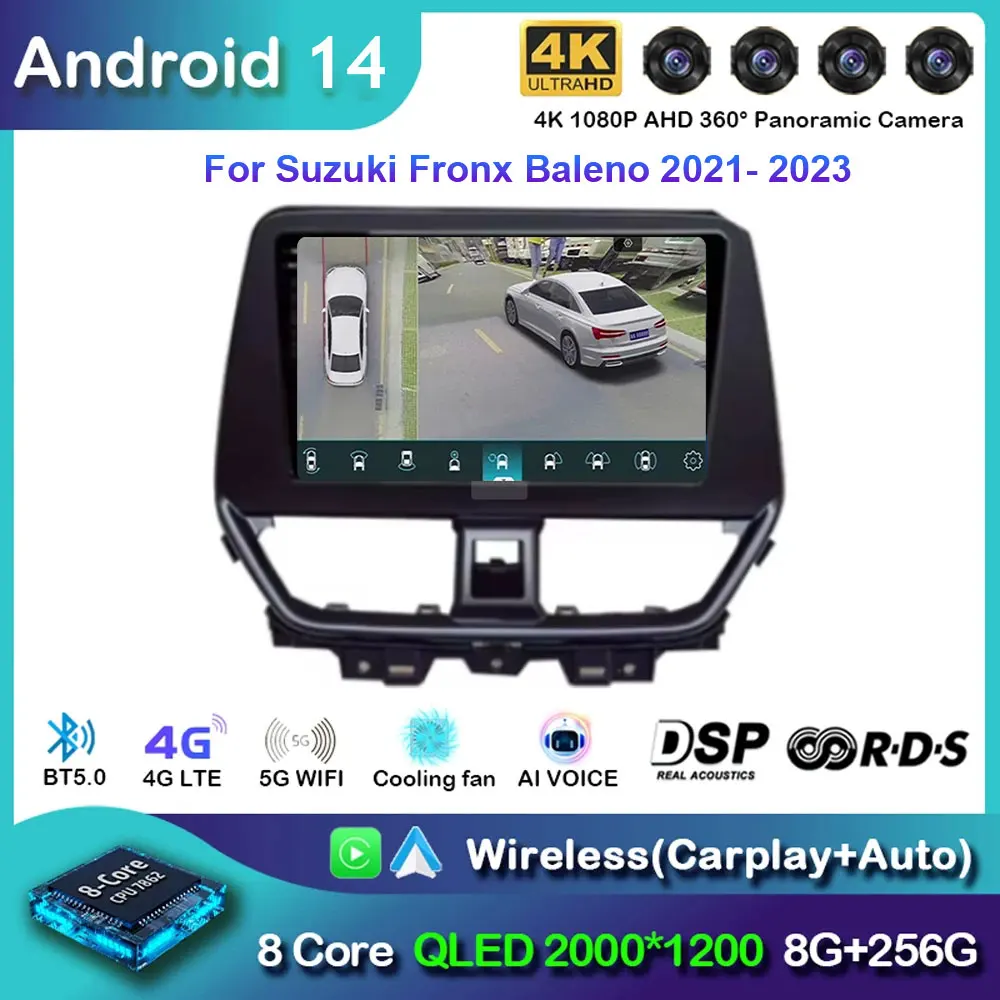 Android 14 GPS-навигация для Suzuki Fronx Baleno 2021-2023 Авторадио Мультимедиа Стерео QLED IPS DSP Автомобильный экран WIFI BT 4G LET