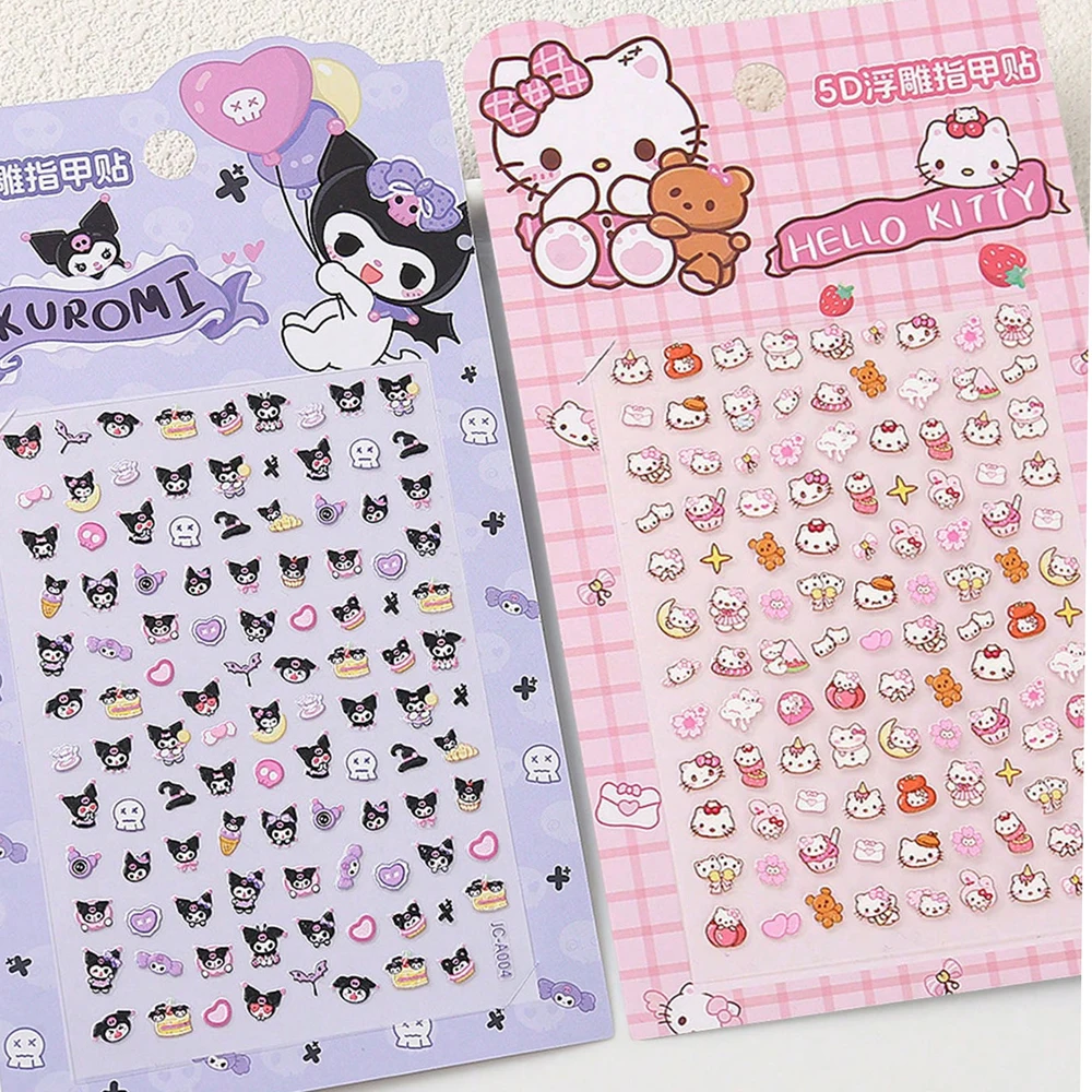 1 шт., наклейки для ногтей с рисунком Куроми «Hello Kitty», 5D Kawaii Melody Cinnamoroll, клейкие наклейки, сделай сам, бант, сердце, звезда, маникюрные слайдеры Инструменты для дизайна ногтей