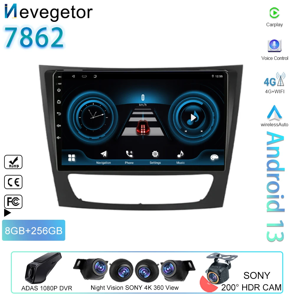 Автомагнитола для Mercedes Benz E-class W211 E200 E220 E300 E350 E240 E270 E280 CLS CLASS W219 Android Авто Carplay WIFI No 2din DVD