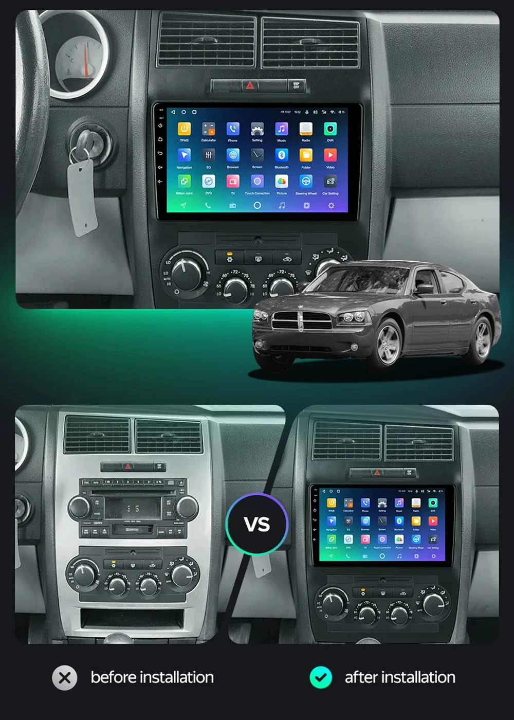 Фото Автомобильный мультимедийный проигрыватель с Android 14 для Dodge Charger 2005-2010 для Dodge Magnum 2 2003-2007 автомобильный радиоприемник мультимедийный видеоплеер навигация 4G №2