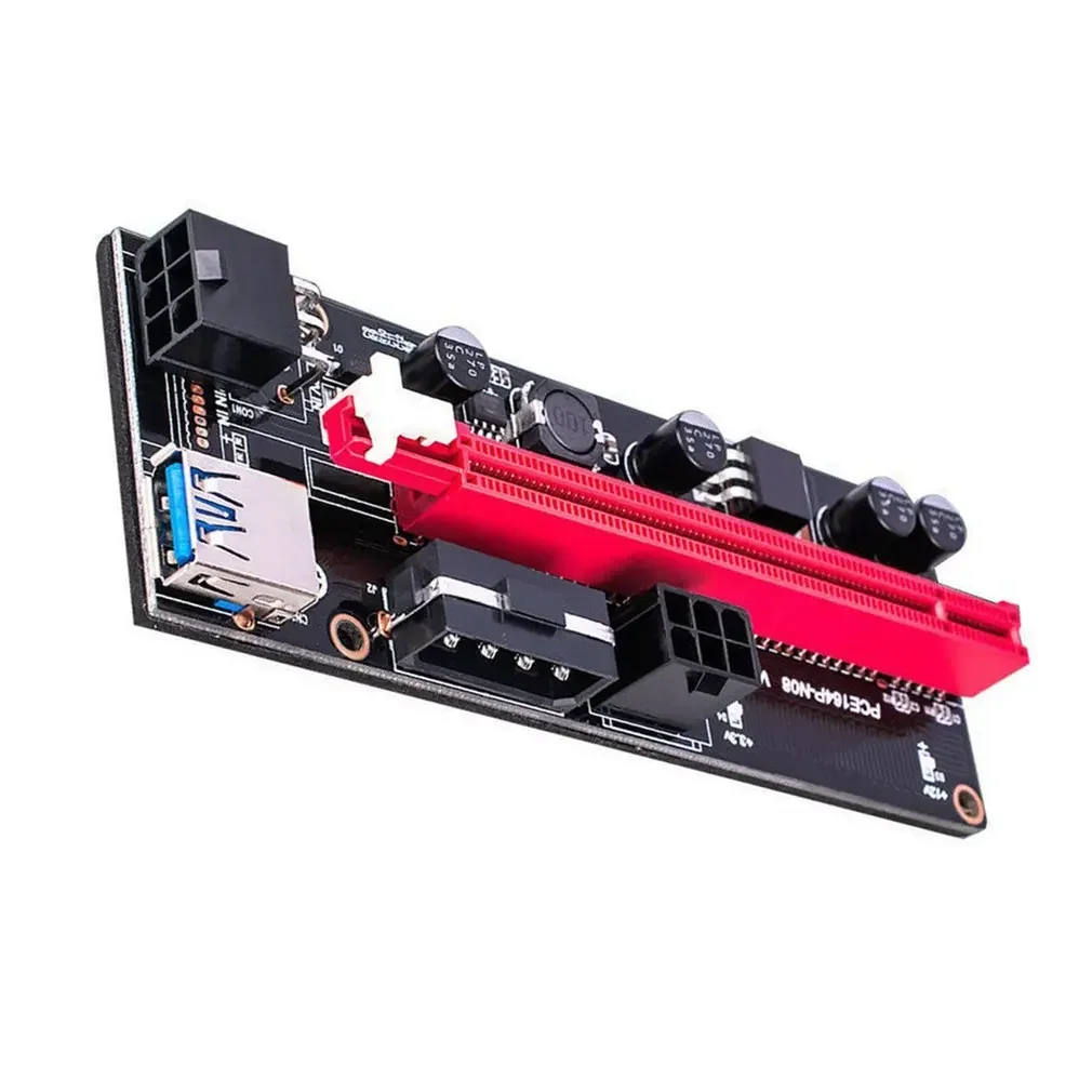 PCI-E Riser 009S 1X 16x Extender PCI E USB Riser 009S Dual 6-контактный адаптер SATA 15pin для видеокарты BTC USB 3.0 Компьютерная периферия