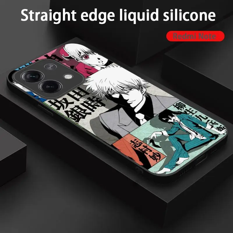 GinTama X gintoki sakata ins Phone Case For Xiaomi Redmi Note 13,12,11, 10 Pro Plus S,  5G, 12S, Soft Black Phone Cover