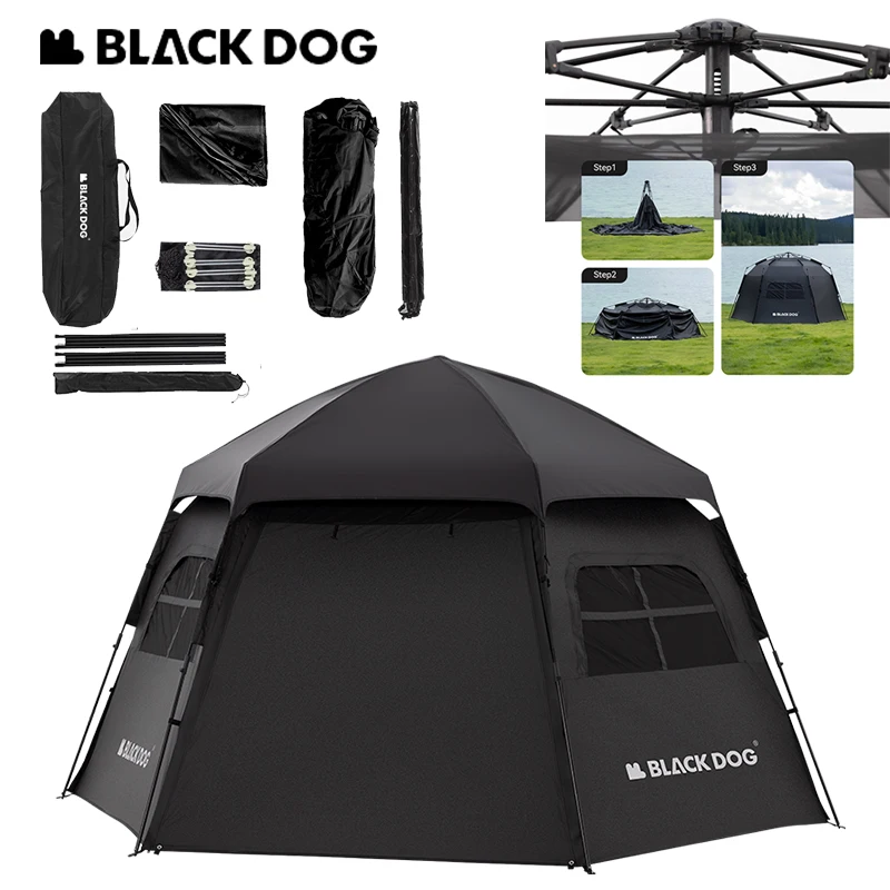 Naturehike Blackdog Автоматическая палатка в одно касание Открытый кемпинг Шестиугольная купольная палатка Быстро открывающаяся водонепроницаемая солнцезащитная палатка с черным покрытием