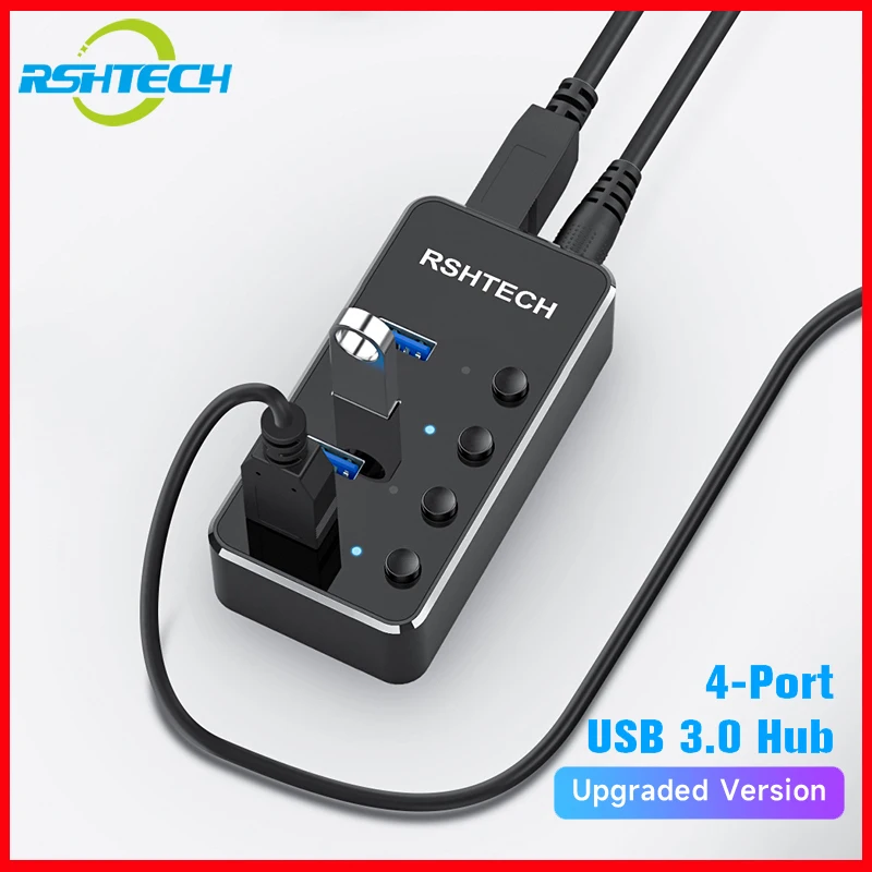 Разветвитель RSHTECH usb-хаб 3,0 с адаптером питания 5 В 2 А и индивидуальными переключателями ВКЛ/ВЫКЛ