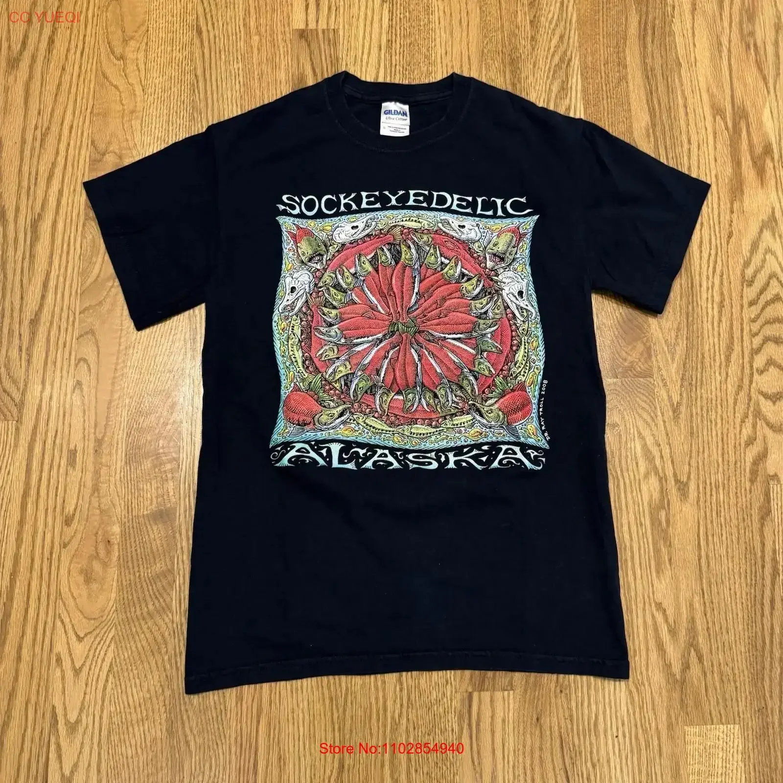 Футболка Ray Troll Sockeyedelic Alaska, мужская размерная маленькая лососевая рыба Vtg, винтажная стираная унисекс, удобная, универсальная, растянутая
