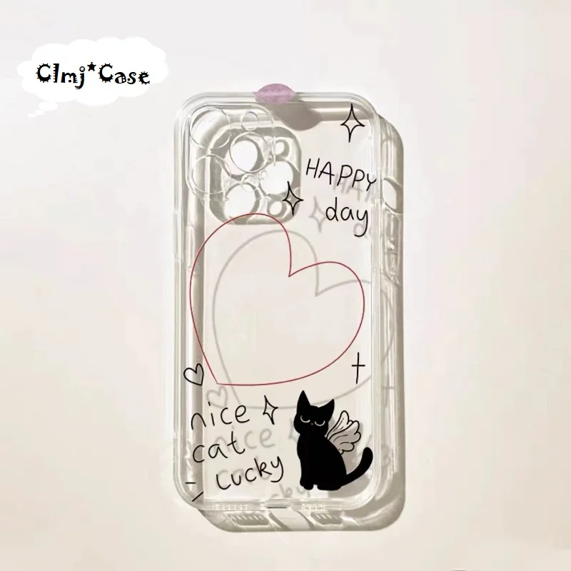 Clmj Симпатичный чехол для телефона с кошачьим сердцем для iPhone 11 13 Mini 12 Pro Max 14 Plus XR X XS Max 7 8 Se 2020 Мягкий силиконовый защитный чехол