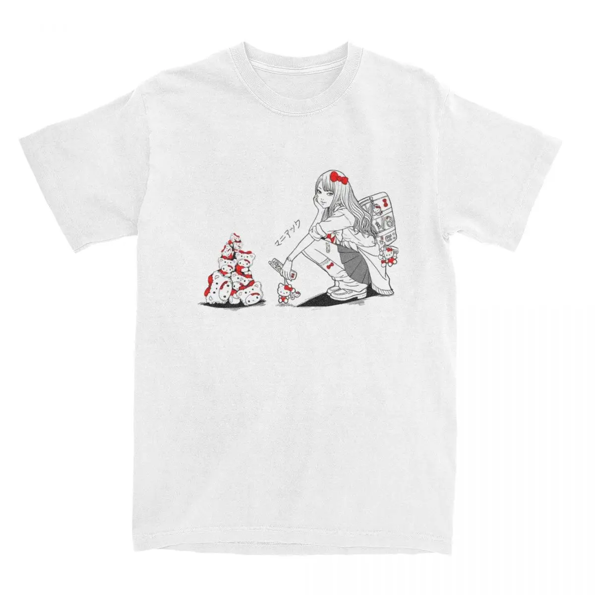 Junji Ito X Футболки Hello Kitty 100 Хлопковые топы Лето Y2K Повседневная футболка с короткими рукавами и круглым вырезом Новинка Свободная футболка размера плюс