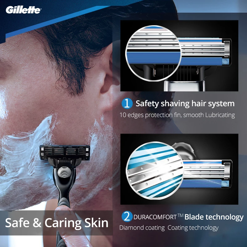 Фото Оригинальные бритвенные лезвия Gillette Mach 3, прямая Бритва для мужчин, бритва для ухода за лицом, сменные лезвия для бритья, запасные лезвия №3