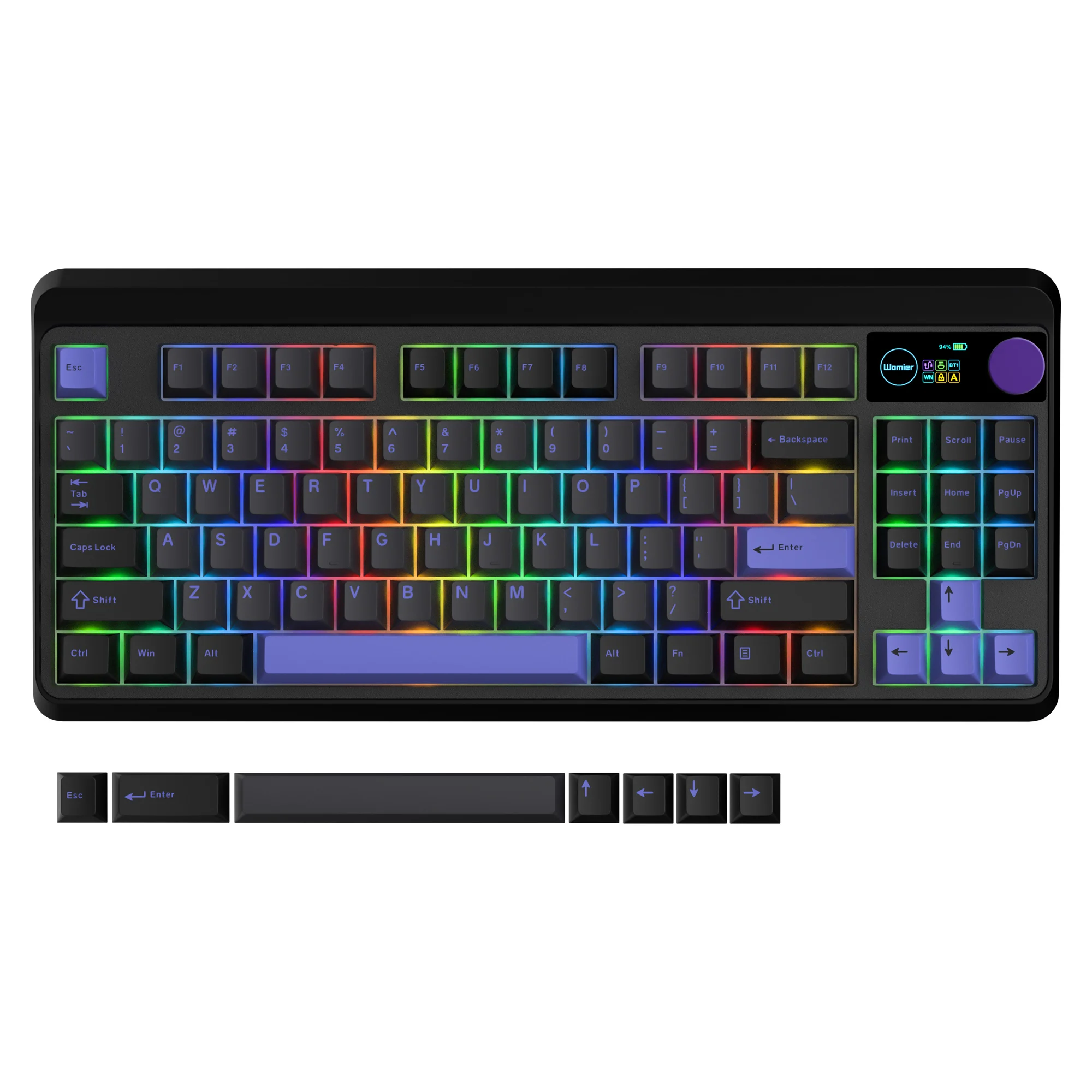 M87 PRO Ретро Черный Фиолетовый OLED-дисплей Ручка 75% TKL Трехрежимная Беспроводная Механическая Клавиатура Горячая Замена Геймерская Клавиатура RGB Подсветка