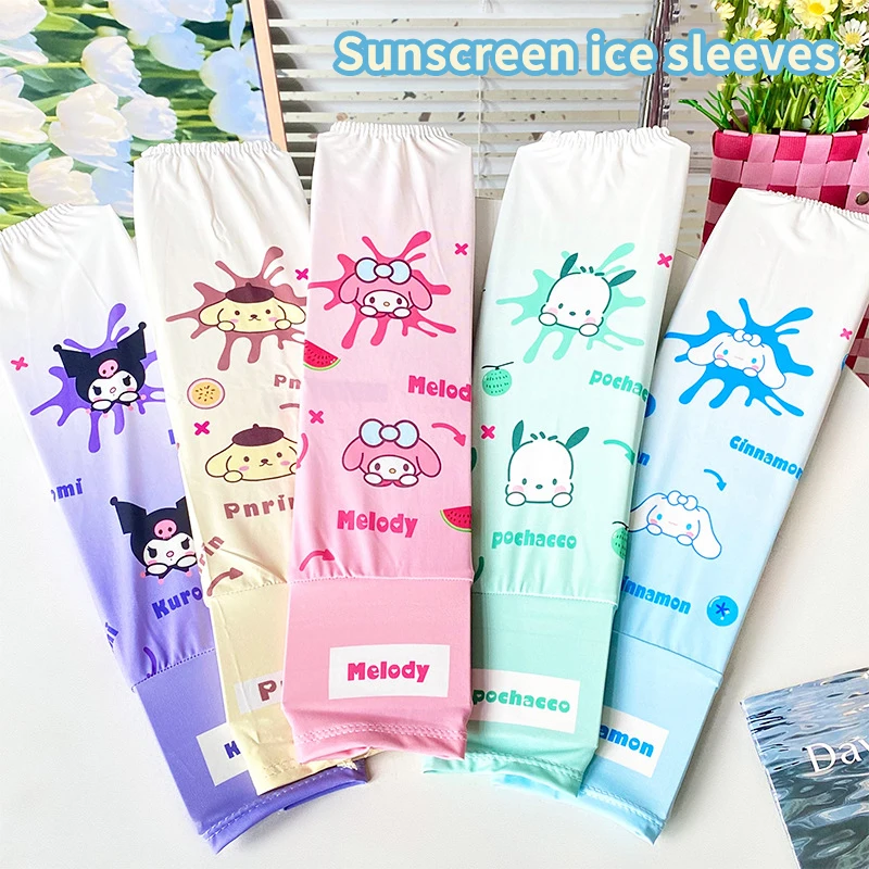 Фото 1 пара Sanrio Kuromi Melody Cinnamoroll детские шелковые рукава на руку, солнцезащитные рукава, чехлы на руки №4