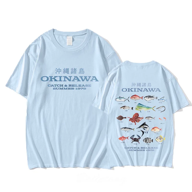 Фото Футболка Okinawa на весну/лето, повседневная хлопковая футболка, Высококачественная Готическая футболка с коротким рукавом, винтажные топы с круглым вырезом №5