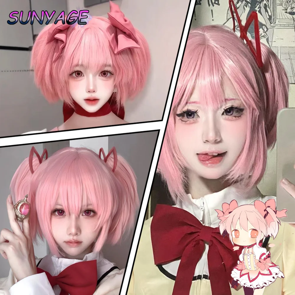 Фото SUNYAGE Puella Magi Madoka Magica Madoka Kaname Косплей Парик Розовый Pendek 2 Klip Ekor Kuda Sintetis Tahan Panas Парик для волос №5