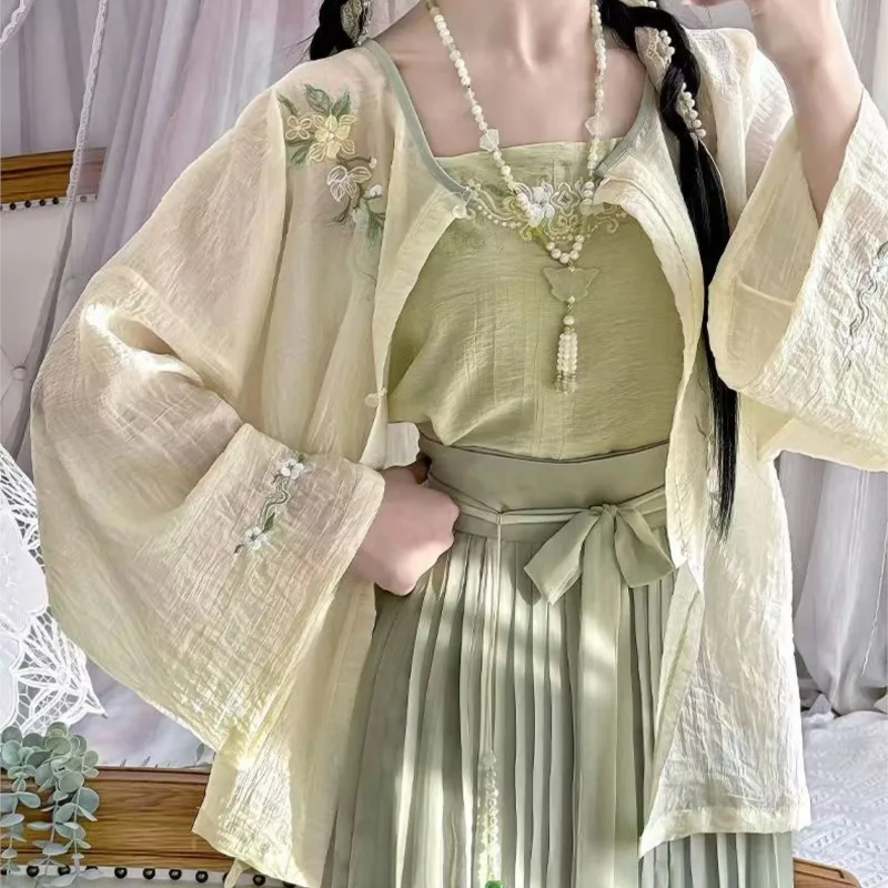 Фото Футболка Hanfu Knickerbockers с вышивкой, дышащий повседневный костюм, все №3