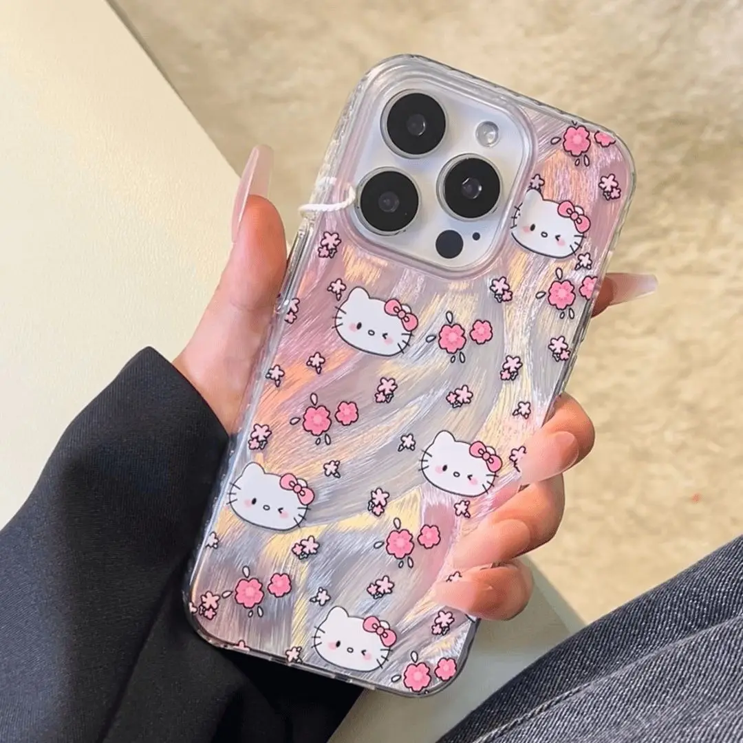 Роскошный чехол для телефона Sanrio с изображением цветов Hello Kitty для iPhone 15 14 13 12 11 Pro Max X XR XS MAX 7 8 Plus милые Мультяшные чехлы для телефонов Y2k