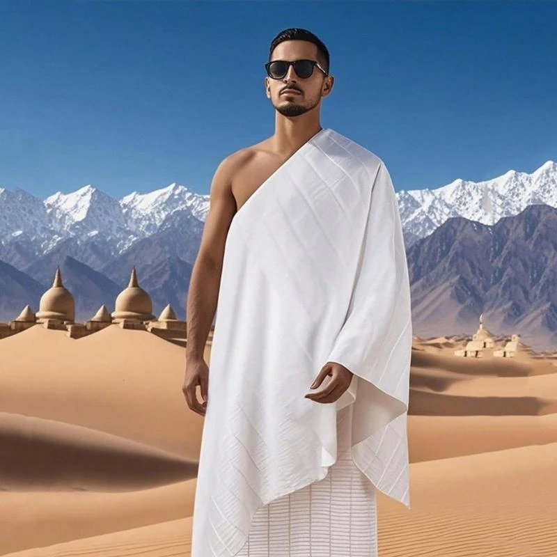 Ихрам для мужчин Hajj and Umrah Набор полотенец Исламская одежда Натуральный хлопок Ahram Ehram 110 × 210 см (43 × 82,68 дюйма) Набор полотенец Ихрама