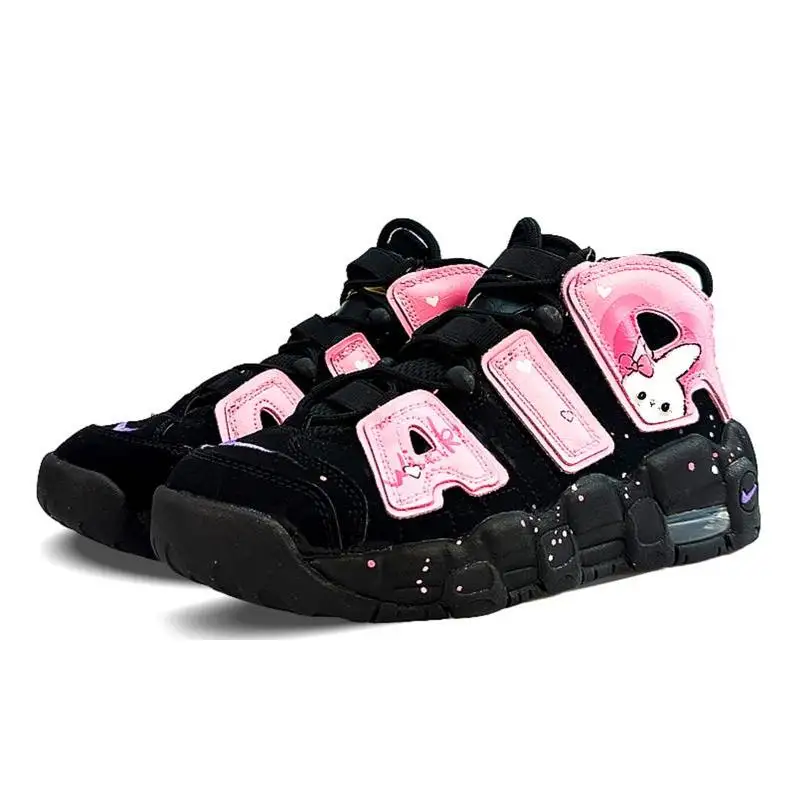 Фото [На заказ GS Naughty Little Rabbit Black Powder]Nike Air More Uptempo винтажные баскетбольные кроссовки женские средние кроссовки розового цвета №3