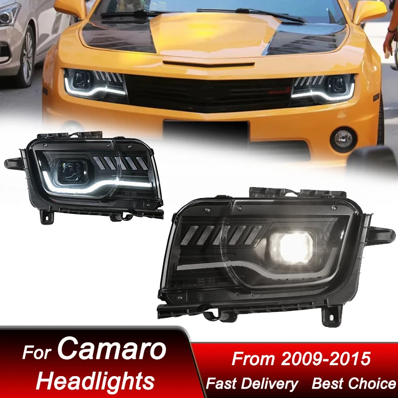 Автомобильные светодиодные фары для Chevrolet Camaro V2 2009-2015, полностью светодиодные, новый стиль, автомобильные фары в сборе, комплект аксессуаров для линз проектора