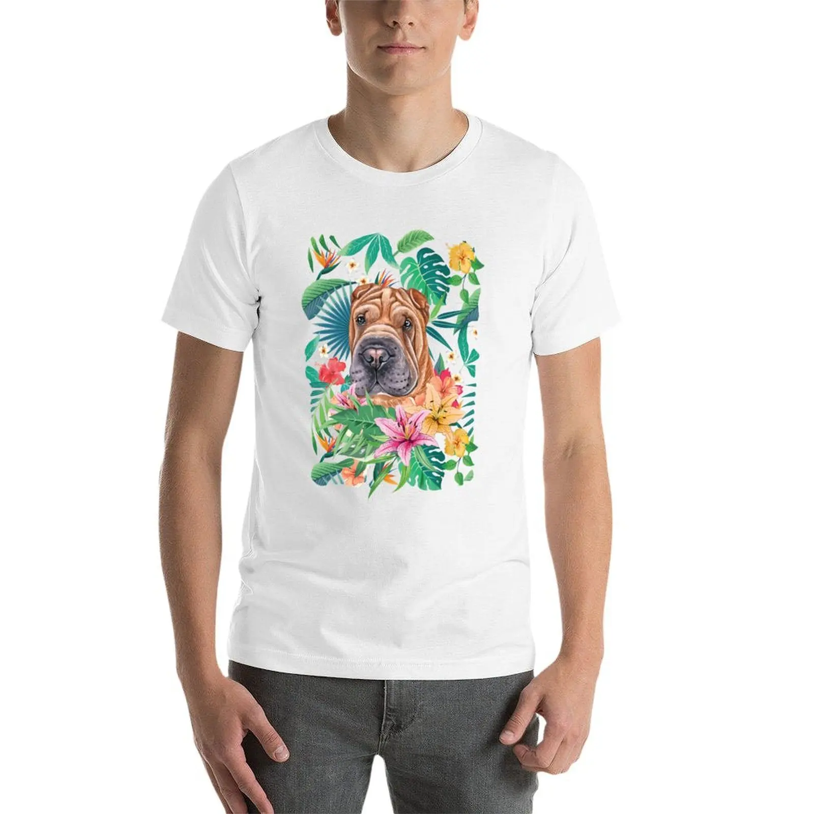 Фото Футболка Tropical Red Shar Pei 2, футболки с аниме, футболка большого размера, мужская повседневная футболка №4