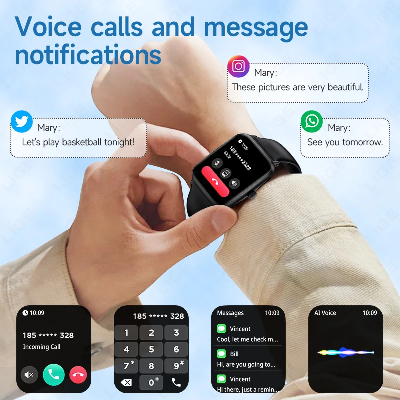Фото LIGE Новые модные умные часы мужчин 1.83 '' HD Bluetooth Call Спортивные фитнес часы Монитор здоровья Мужчина Дамы Смартчасовые для Xiaomi №2