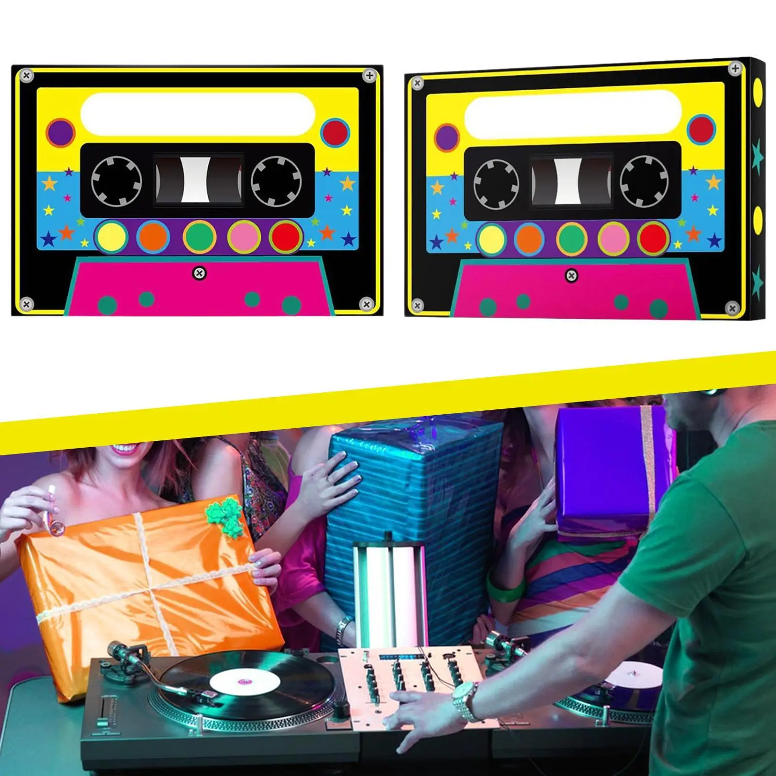 Фото 2x 80S 90S Подарки Уникальный бумажный подарок Бумбокс Украшение Винтажный стиль Ностальгические радиобум Сувениры Коробки Хип-хоп Goodie Gable Box №3