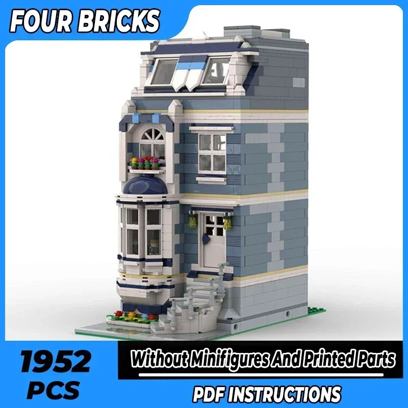 Moc Building Bricks Модель с видом на улицу Трехэтажная технология Townhouse Модульные блоки Подарки Рождественские игрушки Наборы «сделай сам» Сборка