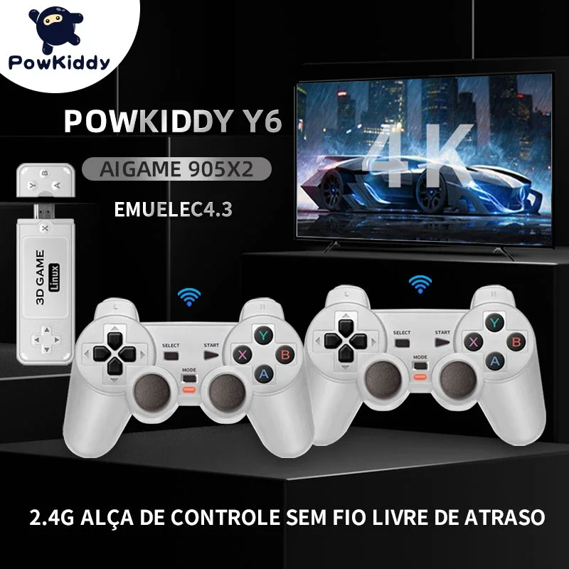 Powkiddy NEW Y6 Game Stick 4K Беспроводная игровая ТВ-палка Ретро PS1 Семейная портативная игровая консоль HD Многопользовательская 10000 игр