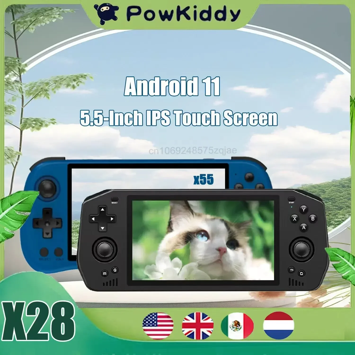 Портативные консоли для видеоигр Powkiddy X28 X55, 5,5 дюйма, ретро, Playe, Google Store, Android 11, PS2, 512 ГБ, PSP, подарки на день рождения