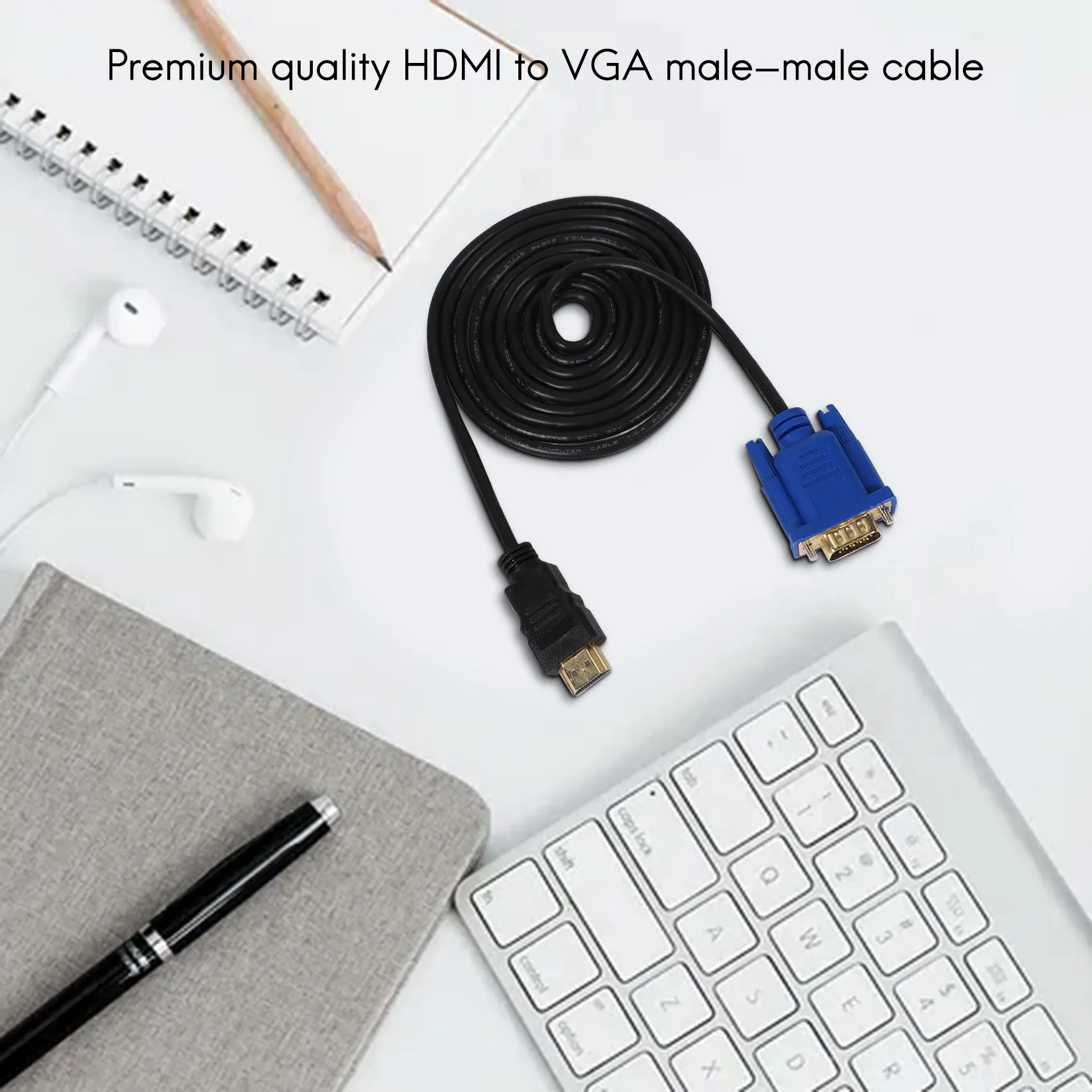 Фото HDTV HDMI золотистый штекер VGA HD-15 Мужской 15pin кабель адаптера 6 футов 1,8 м 1080P №2
