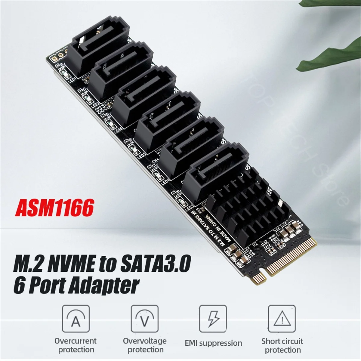 Фото Карта адаптера M.2 NVME PCI-E PCIE X4 X8 X16 на 6-портовый 3.0 SATA Riser ASM1166 Карта расширения сервера корпуса ПК Компьютер №2