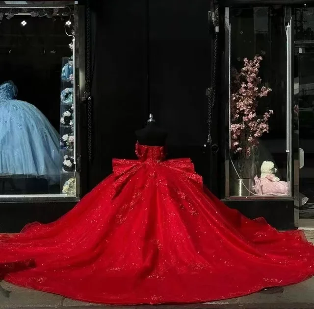 Фото ANGELSBRIDEP красные бальные платья принцессы, платья Quinceanera с 3D цветочной кружевной аппликацией, платья de 15, quinceañera по индивидуальному заказу №2