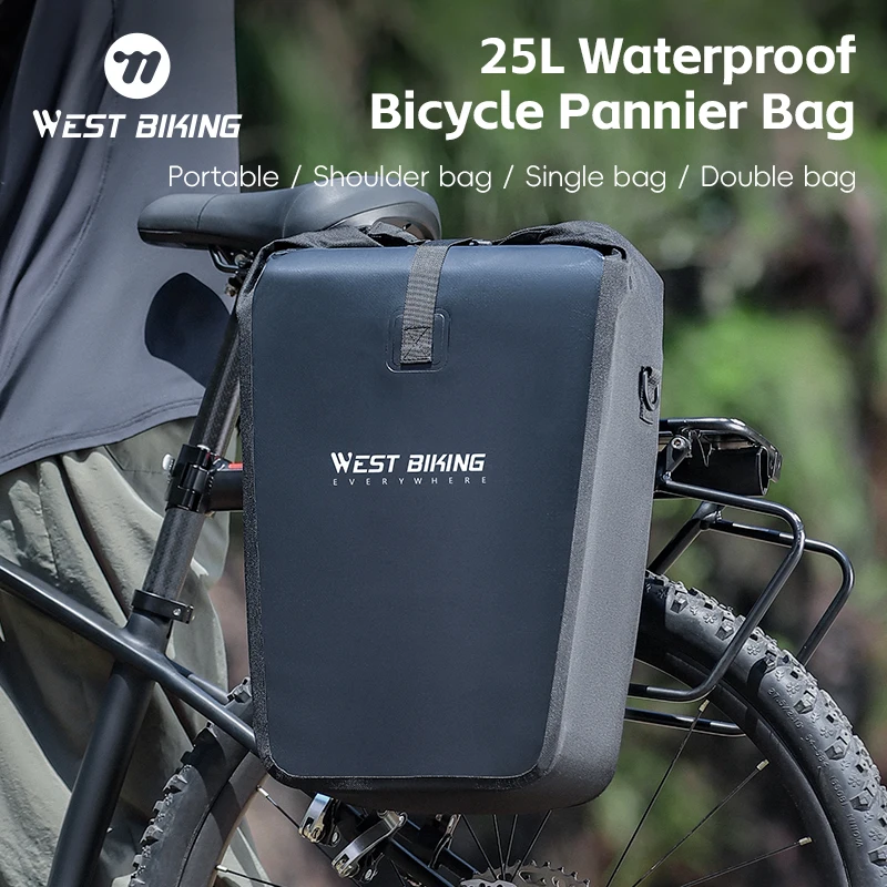 WEST BIKING 25L велосипедная сумка Pannier, полностью водонепроницаемая портативная велосипедная сумка, износостойкая Светоотражающая длинная сумка для путешествий