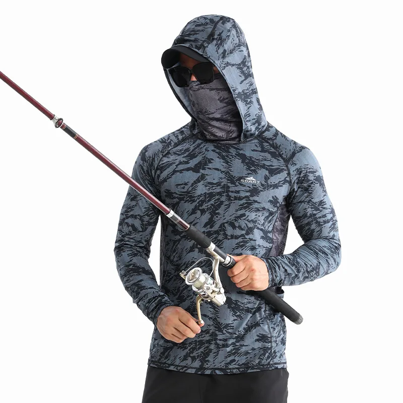 Фото Summer Fishing Clothing with Hood Sunscreen Ice Cool Fishing Shirt Face Mask UPF50+ Outdoor Quick Drying Breathable Fishing Wear №3
